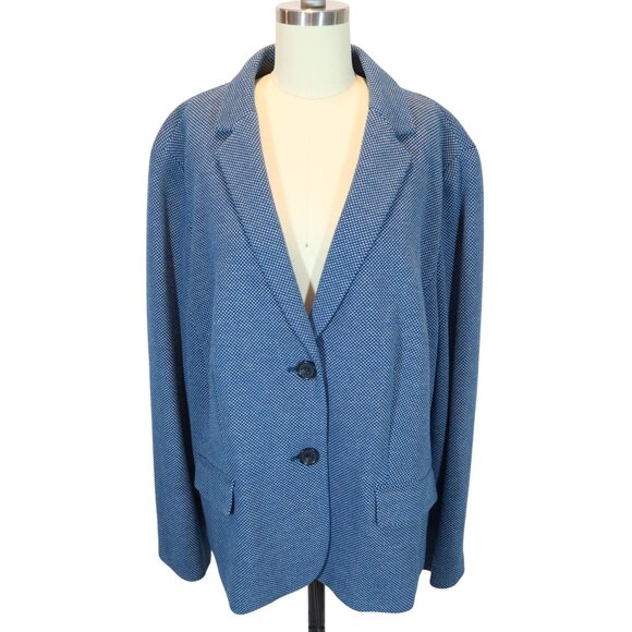 TALBOTS Micro Check Cotton Blend Two Button Knit Blazer 20W Blue Gray Preppy - Picture 1 of 11